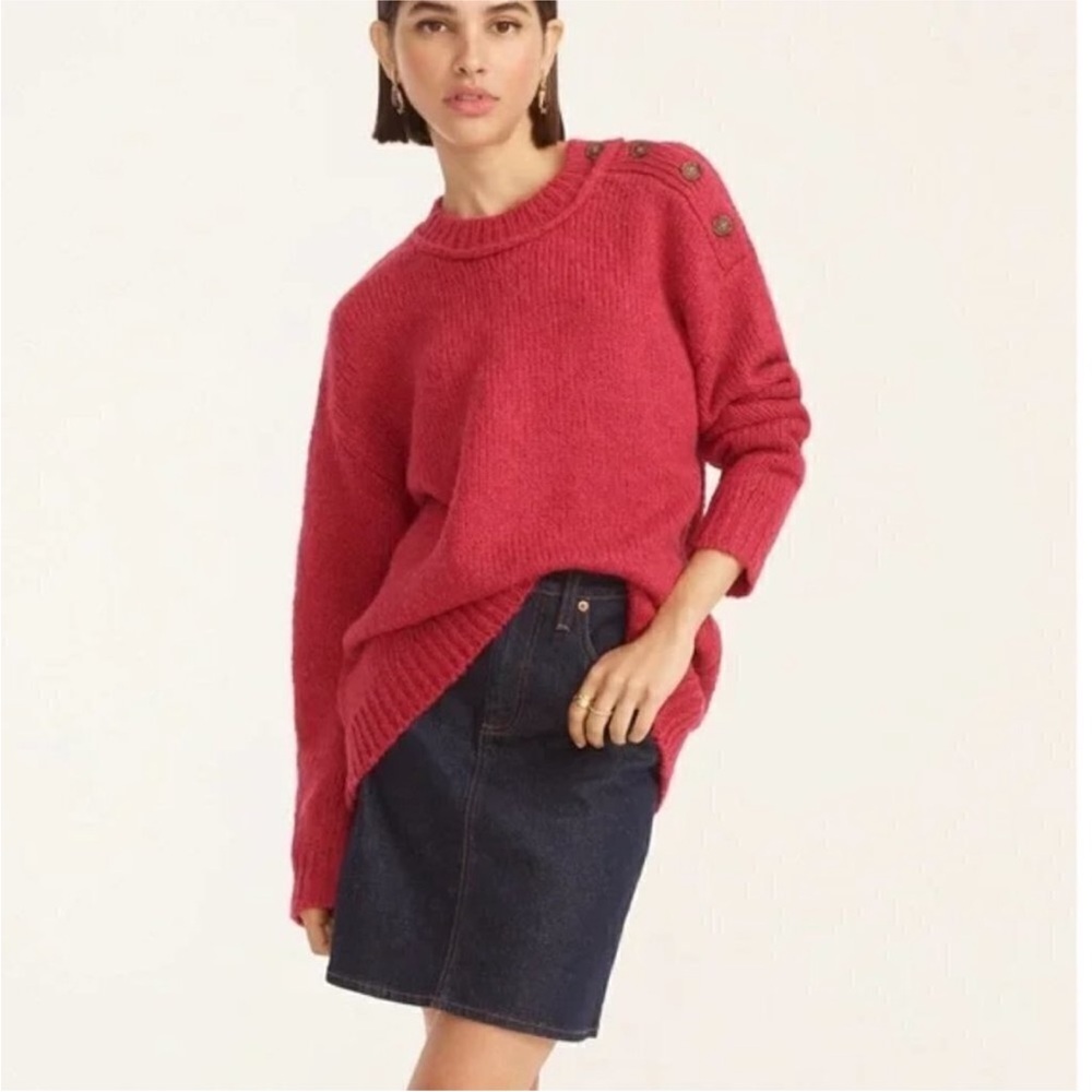 J. Crew Button Shoulder Crew Neck Alpaca Wool Blend Sweater Large